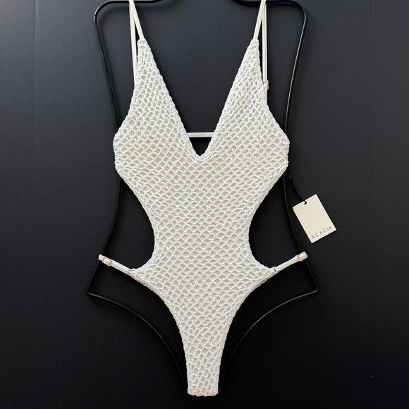 Acacia ARIA Crochet One Piece Swimsuit- Pikake - Minimalist - Adjustable Straps - Picture 1 of 13
